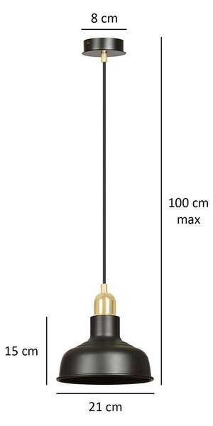 Sospensione Industrial 1 Luce Dhanapati Acciaio Nero Con Elementi In Oro