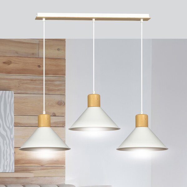Sospensione Nordica 3 Luci Soma In Acciaio Bianco E Legno