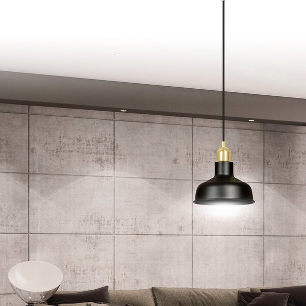 Sospensione Industrial 1 Luce Dhanapati Acciaio Nero Con Elementi In Oro