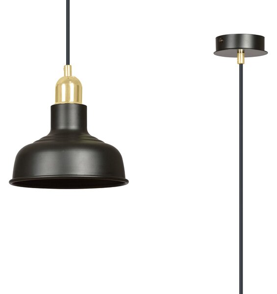 Sospensione Industrial 1 Luce Dhanapati Acciaio Nero Con Elementi In Oro