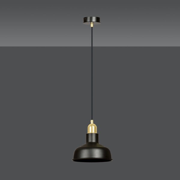Sospensione Industrial 1 Luce Dhanapati Acciaio Nero Con Elementi In Oro