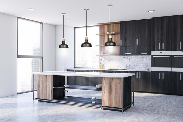 Sospensione Industrial 1 Luce Dhanapati Acciaio Nero Con Elementi In Oro