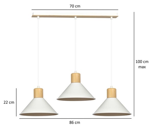 Sospensione Nordica 3 Luci Soma In Acciaio Bianco E Legno