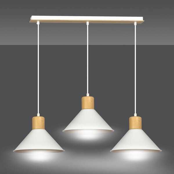 Sospensione Nordica 3 Luci Soma In Acciaio Bianco E Legno