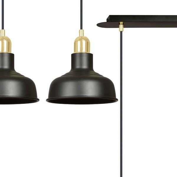 Lampadario Industrial 2 Luci Dhanapati Acciaio Nero Con Elementi In Oro