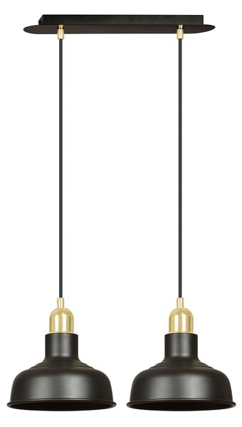 Lampadario Industrial 2 Luci Dhanapati Acciaio Nero Con Elementi In Oro
