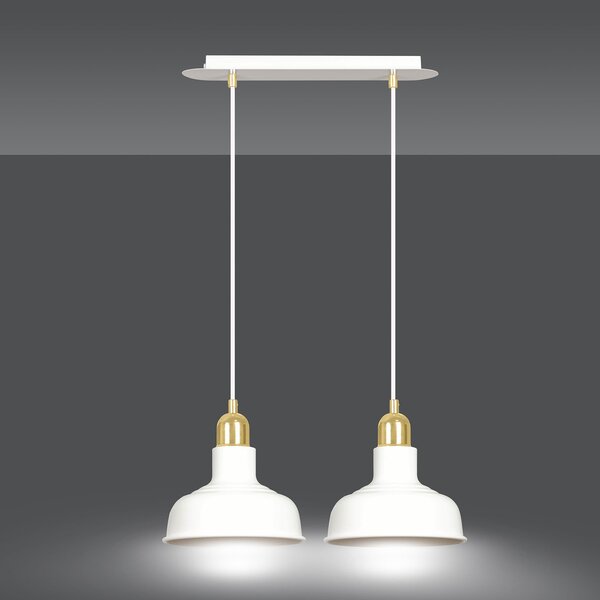 Lampadario Industrial 2 Luci Dhanapati Acciaio Bianco Con Elementi In Oro