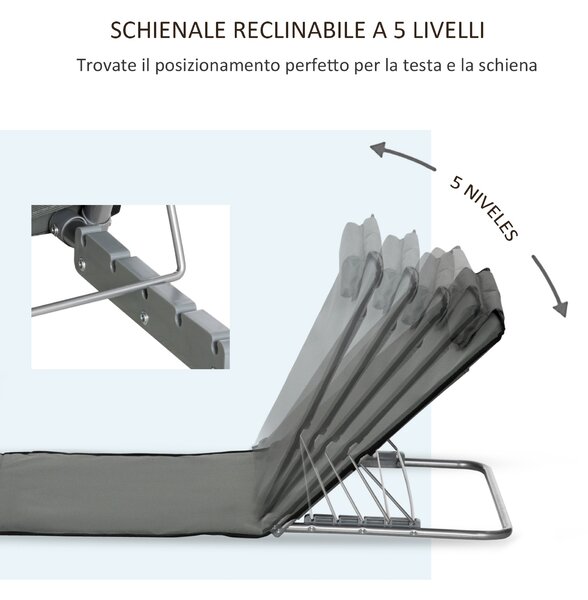 Outsunny Set 2 Lettini da Mare Pieghevoli con Schienale Regolabile a 5 Livelli e Borsa, Grigio|Aosom
