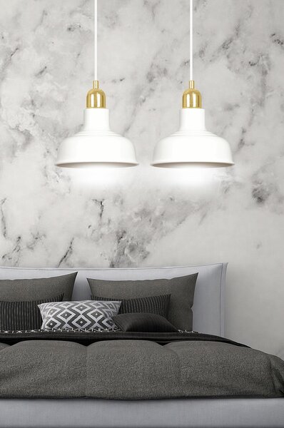 Lampadario Industrial 2 Luci Dhanapati Acciaio Bianco Con Elementi In Oro
