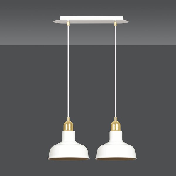 Lampadario Industrial 2 Luci Dhanapati Acciaio Bianco Con Elementi In Oro