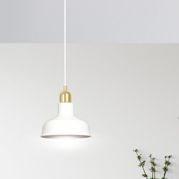 Sospensione Industrial 1 Luce Dhanapati Acciaio Bianco Con Elementi In Oro
