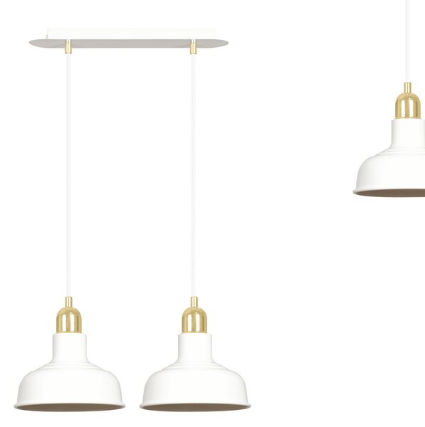 Lampadario Industrial 2 Luci Dhanapati Acciaio Bianco Con Elementi In Oro