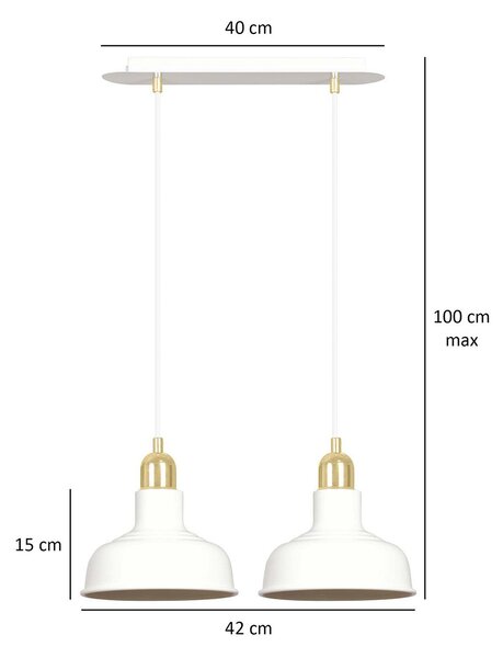 Lampadario Industrial 2 Luci Dhanapati Acciaio Bianco Con Elementi In Oro