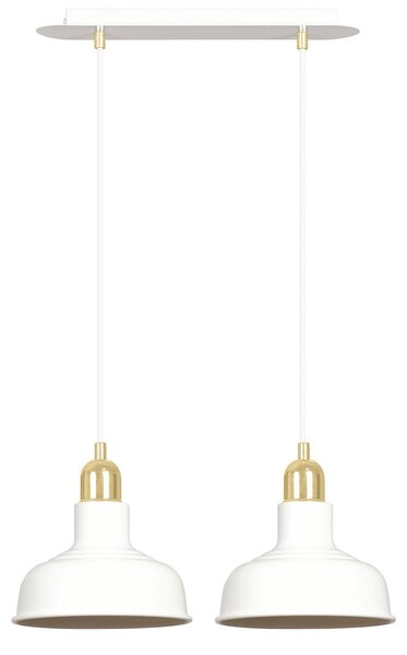 Lampadario Industrial 2 Luci Dhanapati Acciaio Bianco Con Elementi In Oro