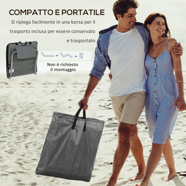 Outsunny Set 2 Lettini da Mare Pieghevoli con Schienale Regolabile a 5 Livelli e Borsa, Grigio|Aosom