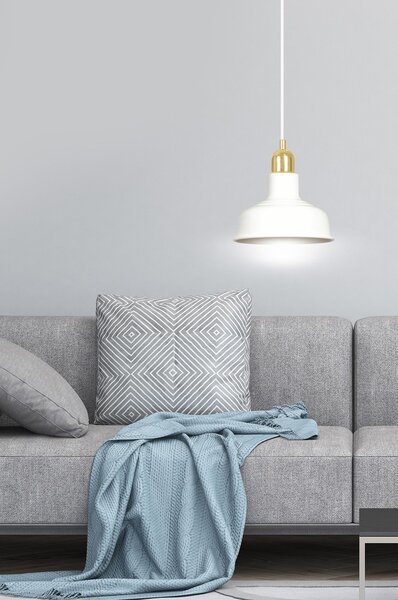 Sospensione Industrial 1 Luce Dhanapati Acciaio Bianco Con Elementi In Oro