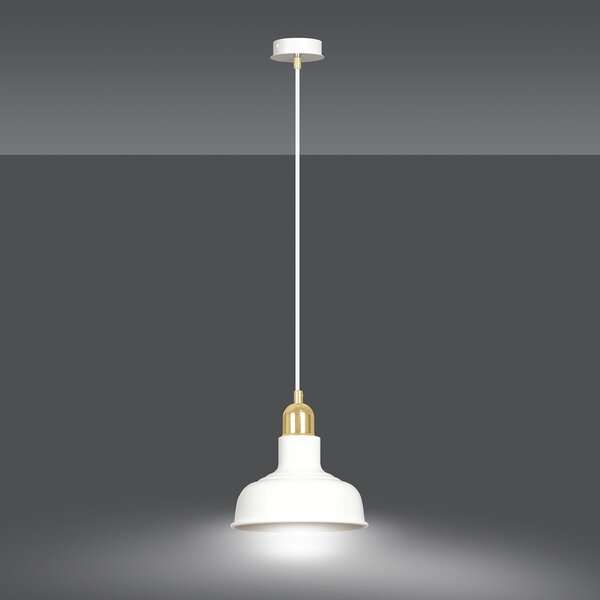 Sospensione Industrial 1 Luce Dhanapati Acciaio Bianco Con Elementi In Oro