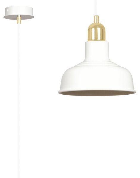 Sospensione Industrial 1 Luce Dhanapati Acciaio Bianco Con Elementi In Oro