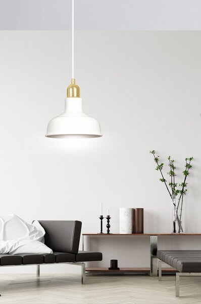Sospensione Industrial 1 Luce Dhanapati Acciaio Bianco Con Elementi In Oro