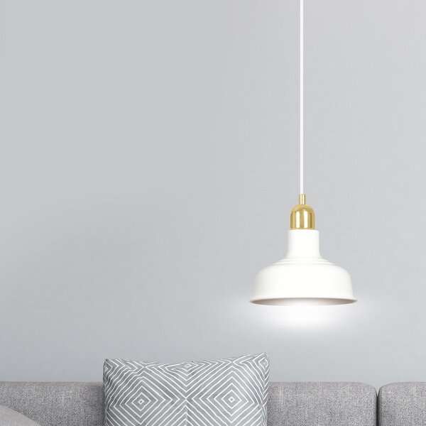 Sospensione Industrial 1 Luce Dhanapati Acciaio Bianco Con Elementi In Oro