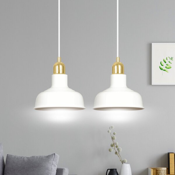 Lampadario Industrial 2 Luci Dhanapati Acciaio Bianco Con Elementi In Oro