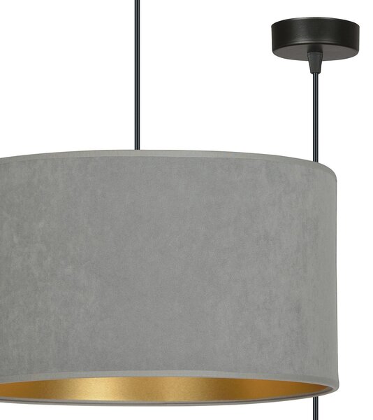Sospensione 1 Luce Vinayaka Acciaio Nero E Paralume In Tessuto Grigio