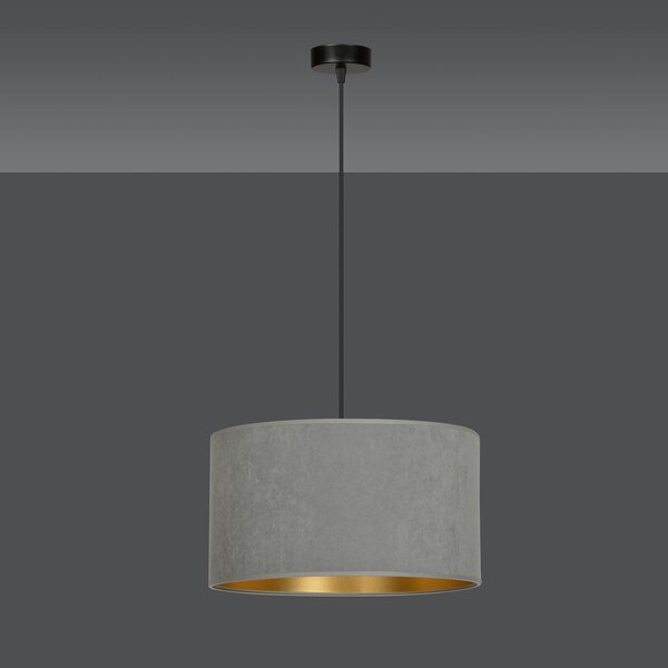 Sospensione 1 Luce Vinayaka Acciaio Nero E Paralume In Tessuto Grigio