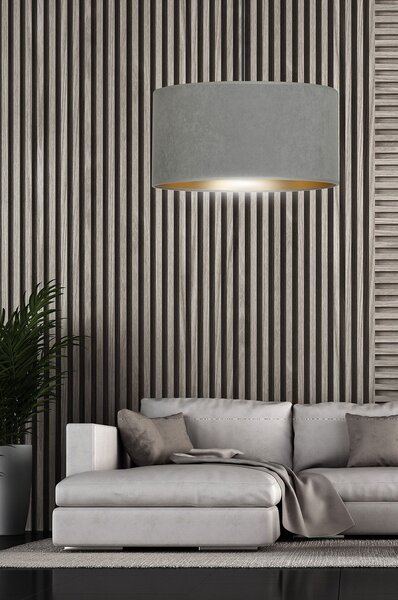 Sospensione 1 Luce Vinayaka Acciaio Nero E Paralume In Tessuto Grigio