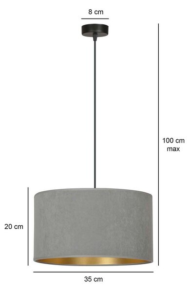 Sospensione 1 Luce Vinayaka Acciaio Nero E Paralume In Tessuto Grigio