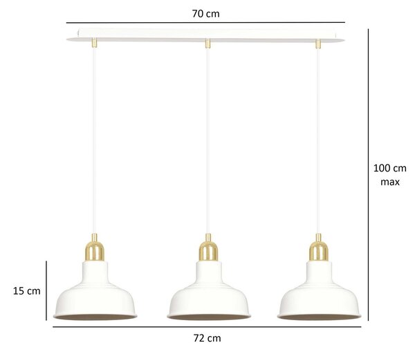 Lampadario Industrial 3 Luci Dhanapati Acciaio Bianco Con Elementi In Oro