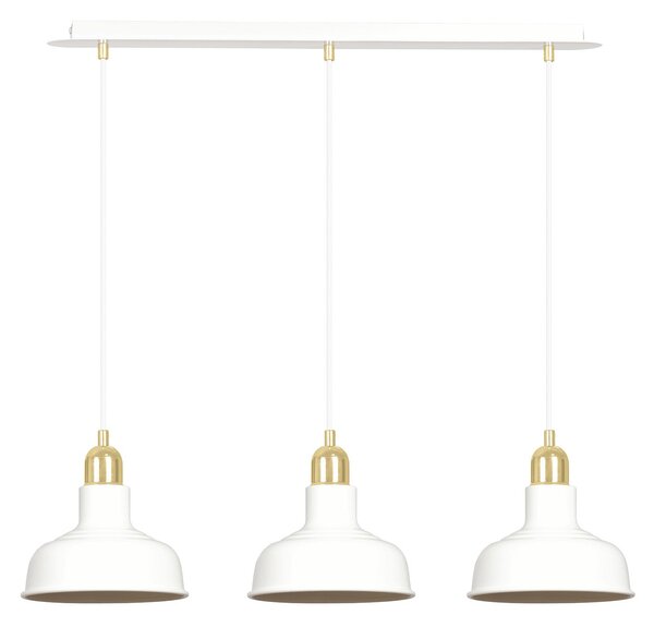 Lampadario Industrial 3 Luci Dhanapati Acciaio Bianco Con Elementi In Oro