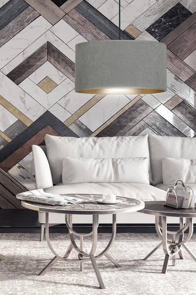 Sospensione 1 Luce Vinayaka Acciaio Nero E Paralume In Tessuto Grigio