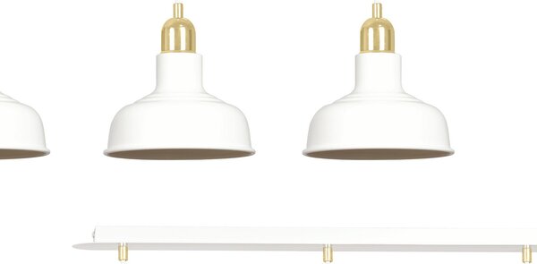 Lampadario Industrial 3 Luci Dhanapati Acciaio Bianco Con Elementi In Oro