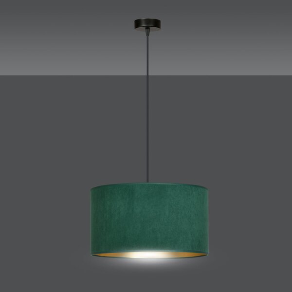 Sospensione 1 Luce Vinayaka In Acciaio Nero E Paralume In Tessuto Verde