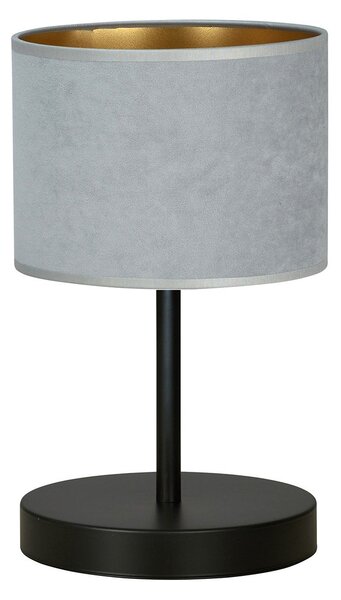 Lampada Da Tavolo 1 Luce Vinayaka Acciaio Nero E Paralume In Tessuto Grigio