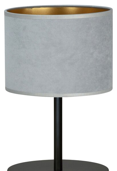 Lampada Da Tavolo 1 Luce Vinayaka Acciaio Nero E Paralume In Tessuto Grigio