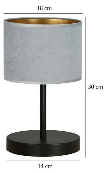 Lampada Da Tavolo 1 Luce Vinayaka Acciaio Nero E Paralume In Tessuto Grigio