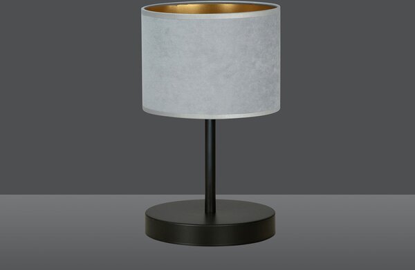 Lampada Da Tavolo 1 Luce Vinayaka Acciaio Nero E Paralume In Tessuto Grigio