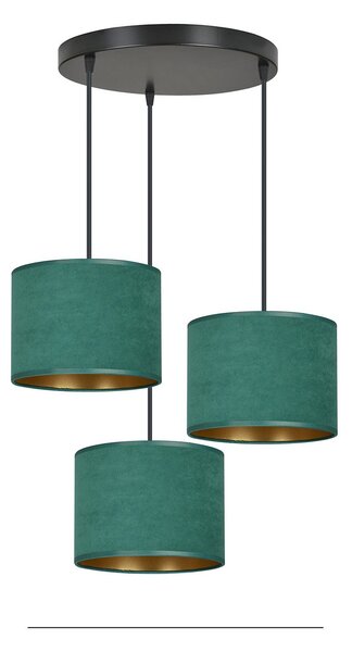 Lampadario Tondo 3 Luci Vinayaka Acciaio Nero E Paralumi In Tessuto Verde