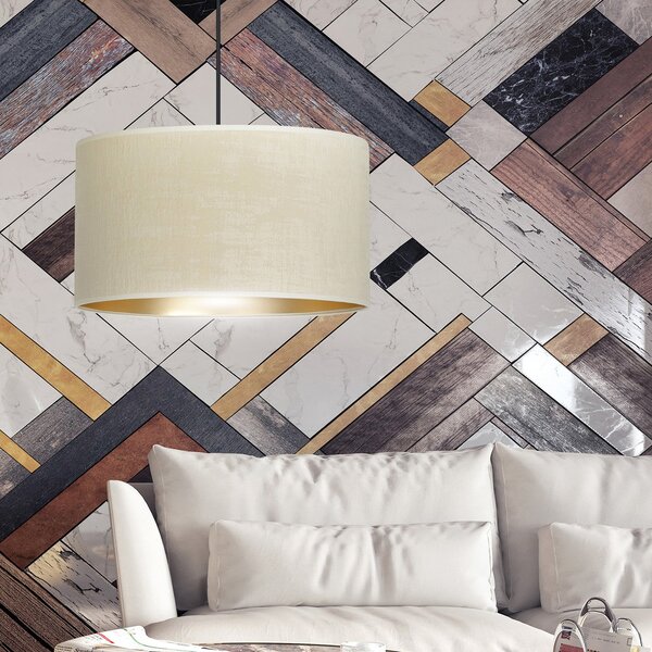 Sospensione 1 Luce Vinayaka In Acciaio Nero E Paralume In Tessuto Beige