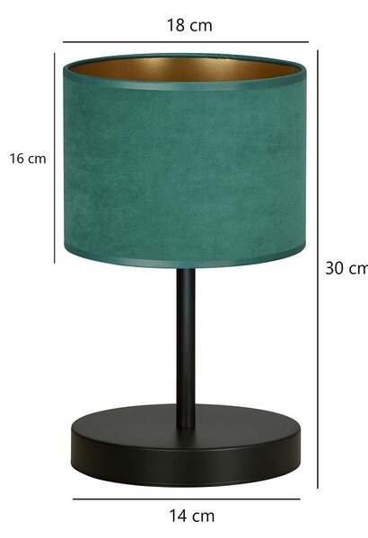Lampada Da Tavolo 1 Luce Vinayaka Acciaio Nero E Paralume In Tessuto Verde