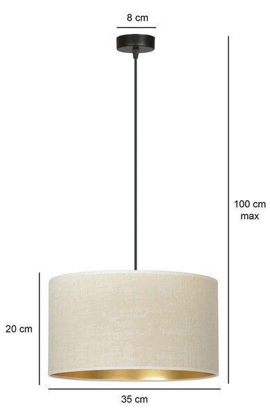 Sospensione 1 Luce Vinayaka In Acciaio Nero E Paralume In Tessuto Beige