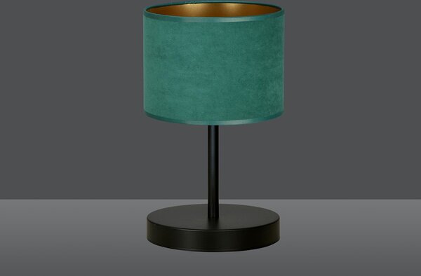 Lampada Da Tavolo 1 Luce Vinayaka Acciaio Nero E Paralume In Tessuto Verde