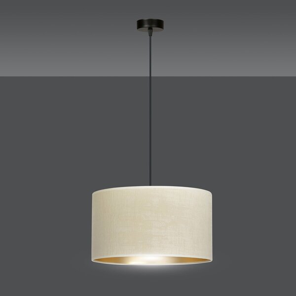 Sospensione 1 Luce Vinayaka In Acciaio Nero E Paralume In Tessuto Beige