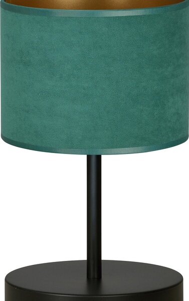 Lampada Da Tavolo 1 Luce Vinayaka Acciaio Nero E Paralume In Tessuto Verde