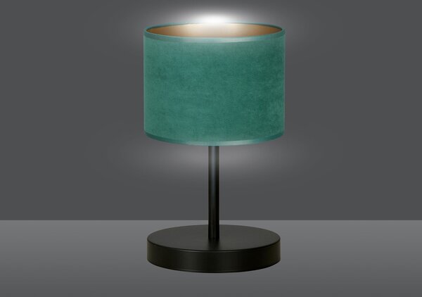 Lampada Da Tavolo 1 Luce Vinayaka Acciaio Nero E Paralume In Tessuto Verde
