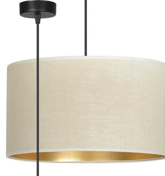 Sospensione 1 Luce Vinayaka In Acciaio Nero E Paralume In Tessuto Beige