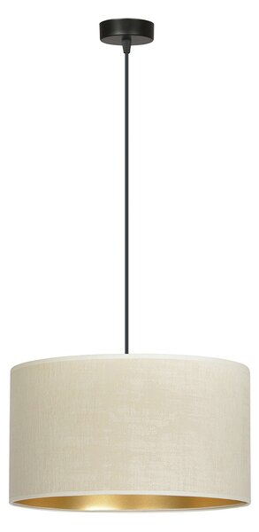 Sospensione 1 Luce Vinayaka In Acciaio Nero E Paralume In Tessuto Beige