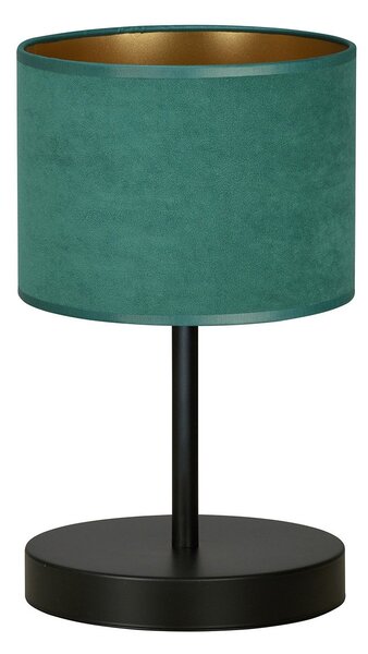 Lampada Da Tavolo 1 Luce Vinayaka Acciaio Nero E Paralume In Tessuto Verde