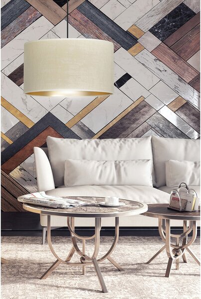 Sospensione 1 Luce Vinayaka In Acciaio Nero E Paralume In Tessuto Beige